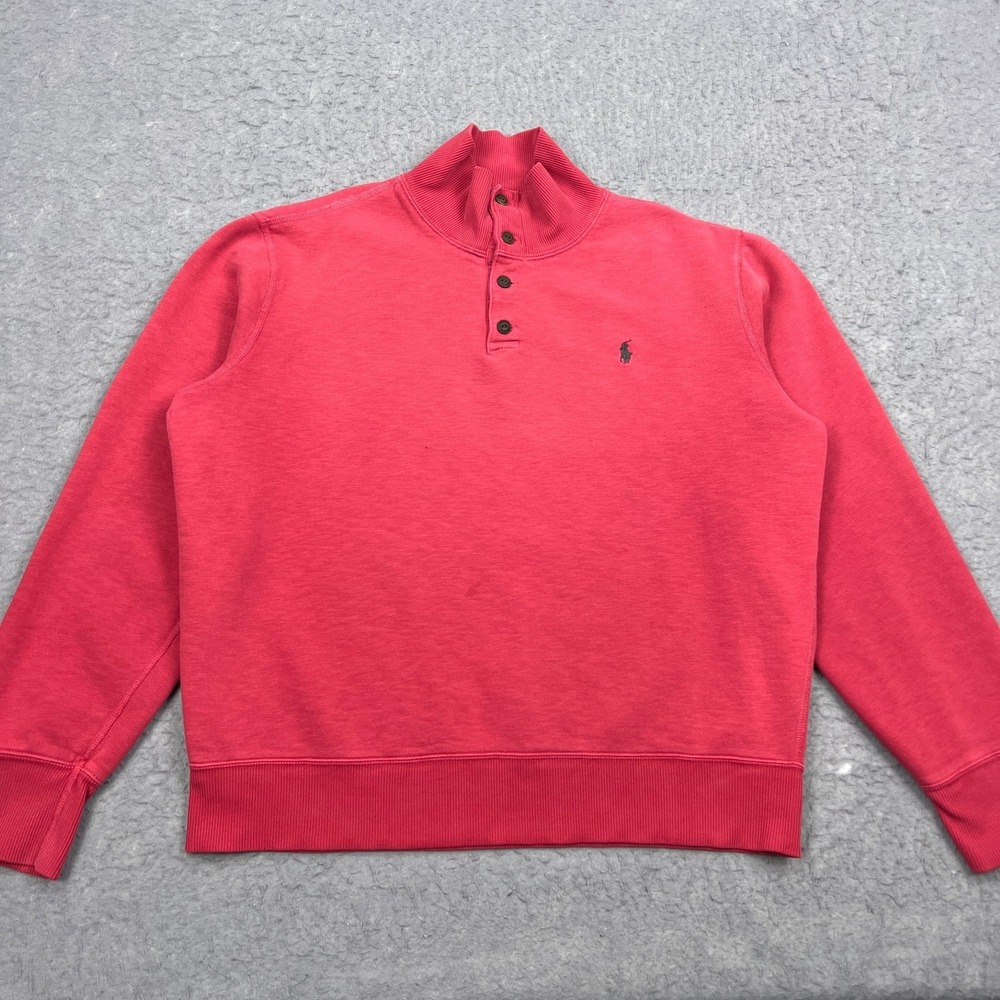 VTG Polo Ralph Lauren Sweatshirt Men's XL Red Long Sleeve Henley Mock Neck 2000s